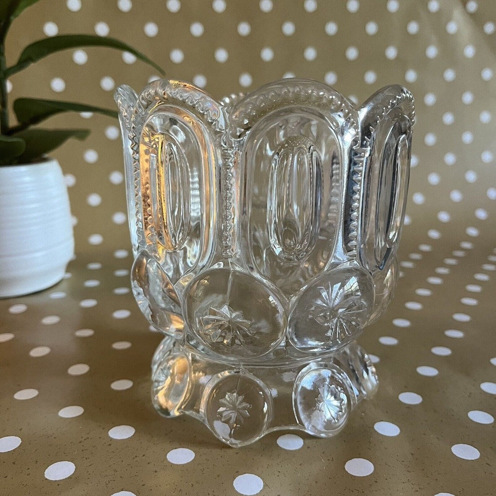 Vintage LE Smith Clear Moon and Star Large Candle Holder Candy Dish 5” Fairy